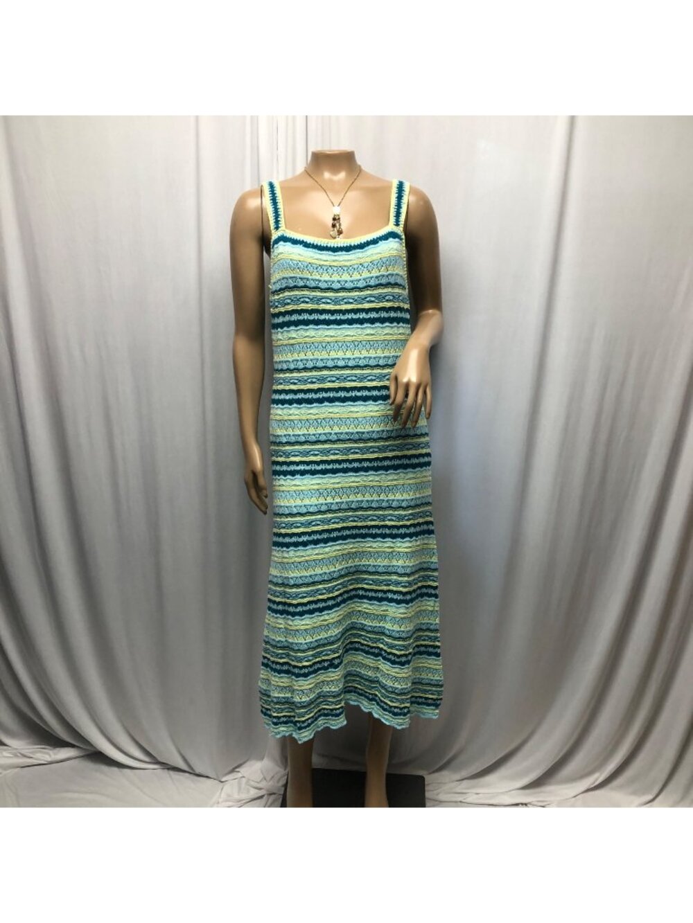 Jessica Simpson Crochet Midi Dress Womens Size XL Aquatic Stripe Cottagecore NEW